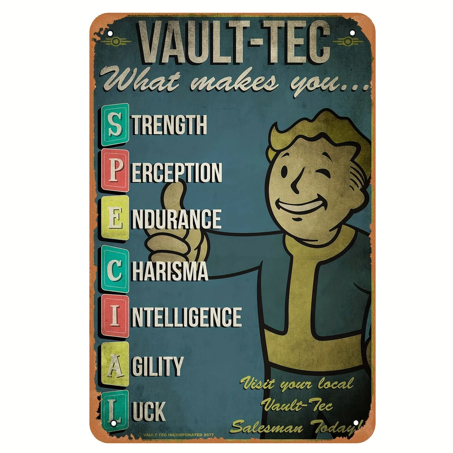 Vault-Tec Vintage Metal Sign-Home Decor Iron Wall Plaque, Suitable for Men'S Cave, Garage-Pre-Drilled Retro Poster with Inspira