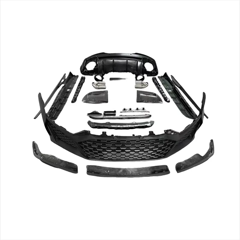 For R8 Body Kit Old to New Style Fiberglass+PP Material Front Bumper Side Skirts Rear Lip Grille Spoiler Bodykit