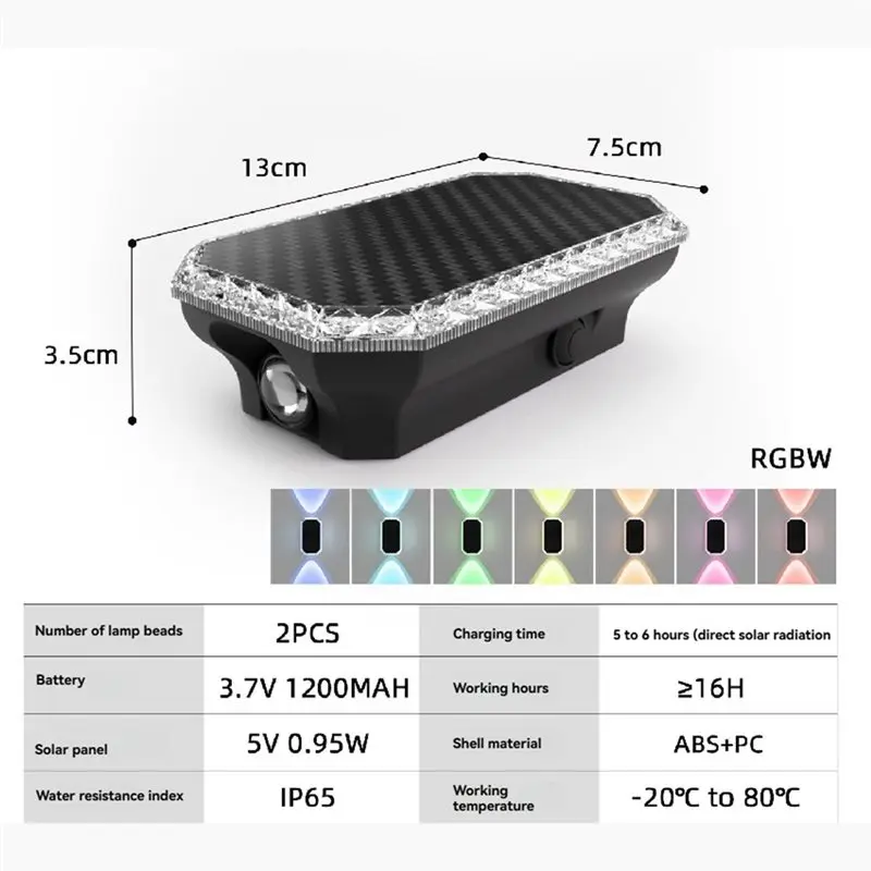 TFTP-RGB Solar Fence Lights Outdoor 6PCS Waterproof With Bi-Directional Uplights& Downlights Solar Powered Fence Wall Light