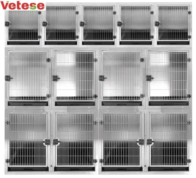 Jaula para perros modular de acero inoxidable para mascotas con paredes sólidas