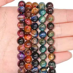 6/8/10mm Natural Tiger Eye Stone Colorful Bicolor Beads Loose Round Beads Charms Fashion Jewelry Making DIY Bracelet Accessories