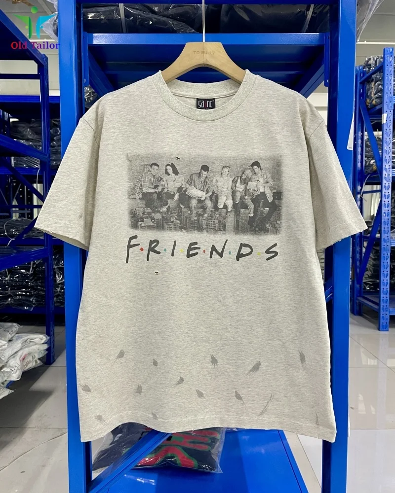 

SAINT Broken design Flower grey Mens Womens Letters Pattern Printed Short Sleeve T-shirt New Vintage Tee
