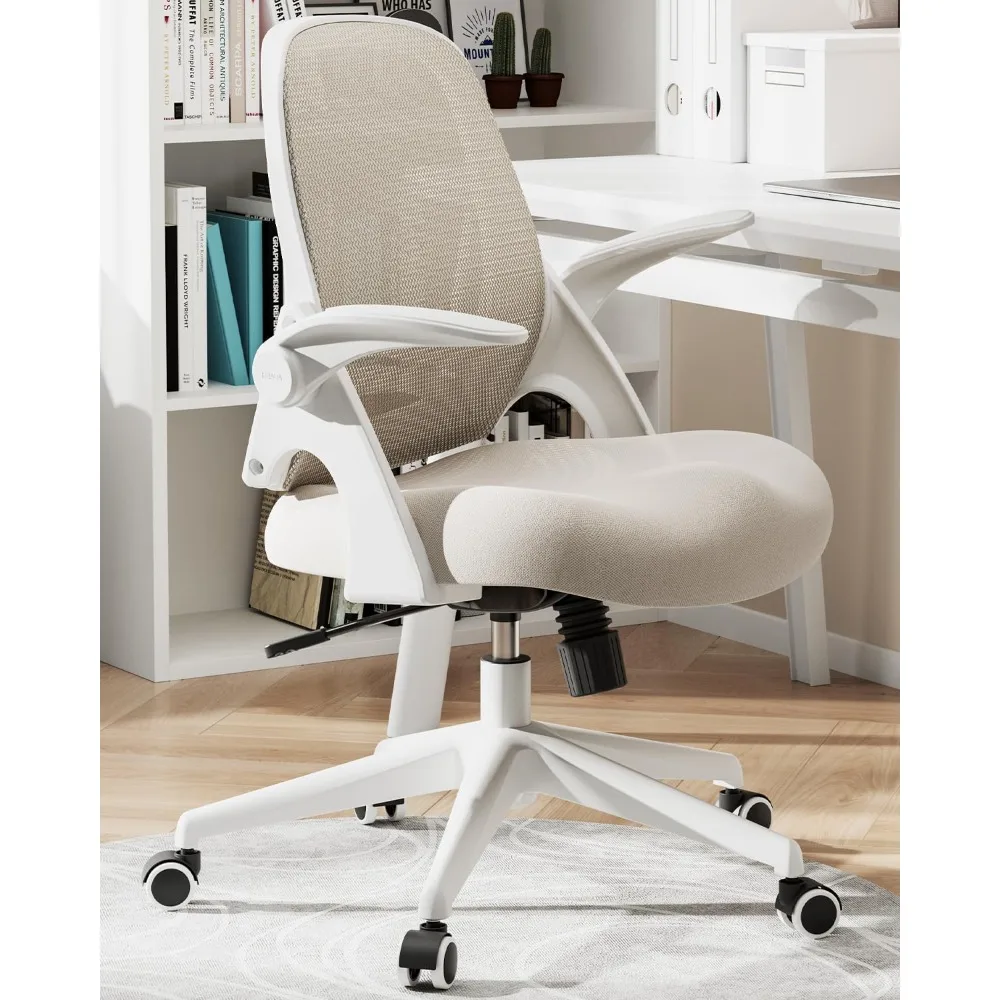 Office chair with flip-up armrests and saddle pads, Ergonomic office chair with S-shaped backrest, home and office