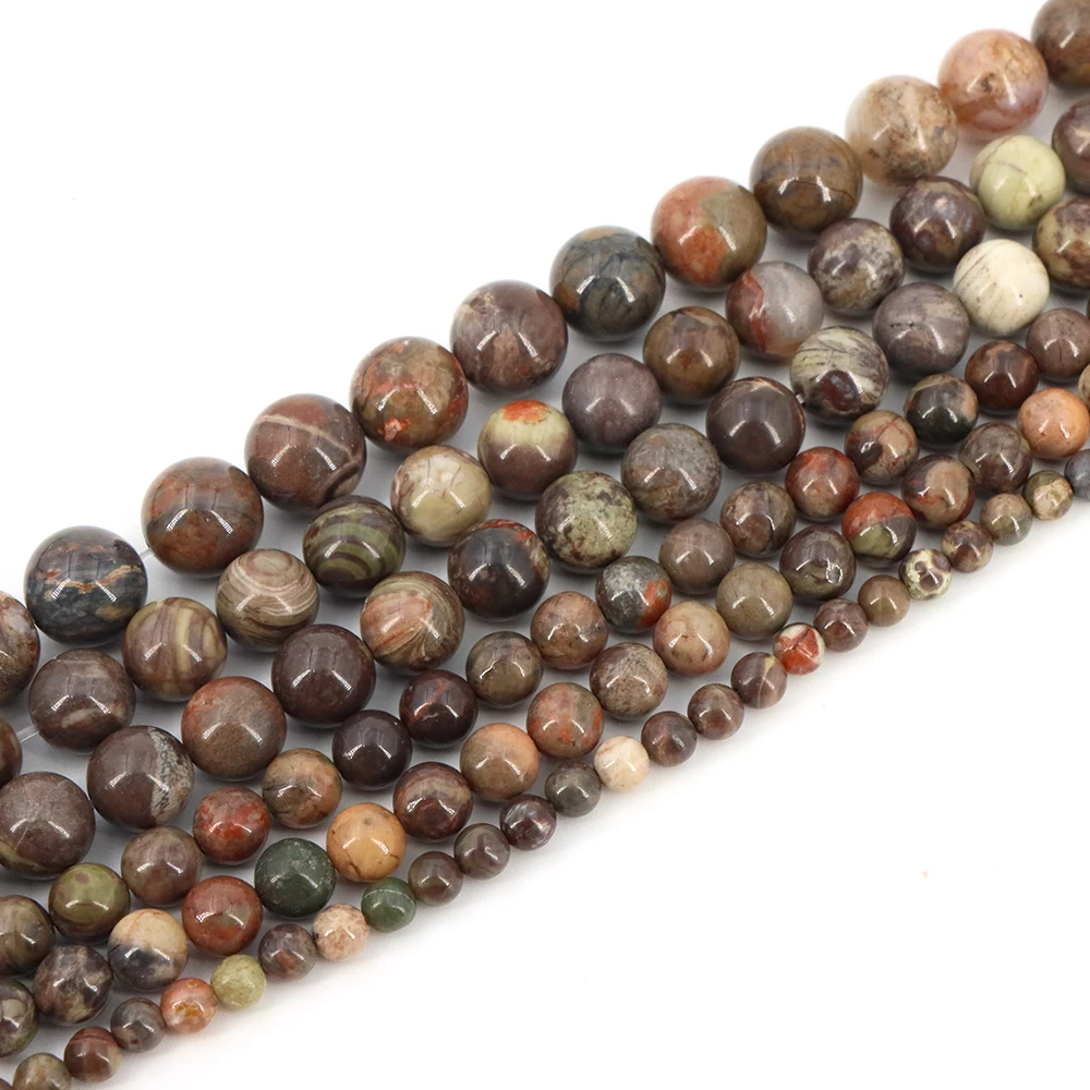 4 6 8 10mm Natural Round Stone Money Agate Crystals Loose Bead Flower Gemstone for Jewelry Making DIY Bracelet Needlework Crafts