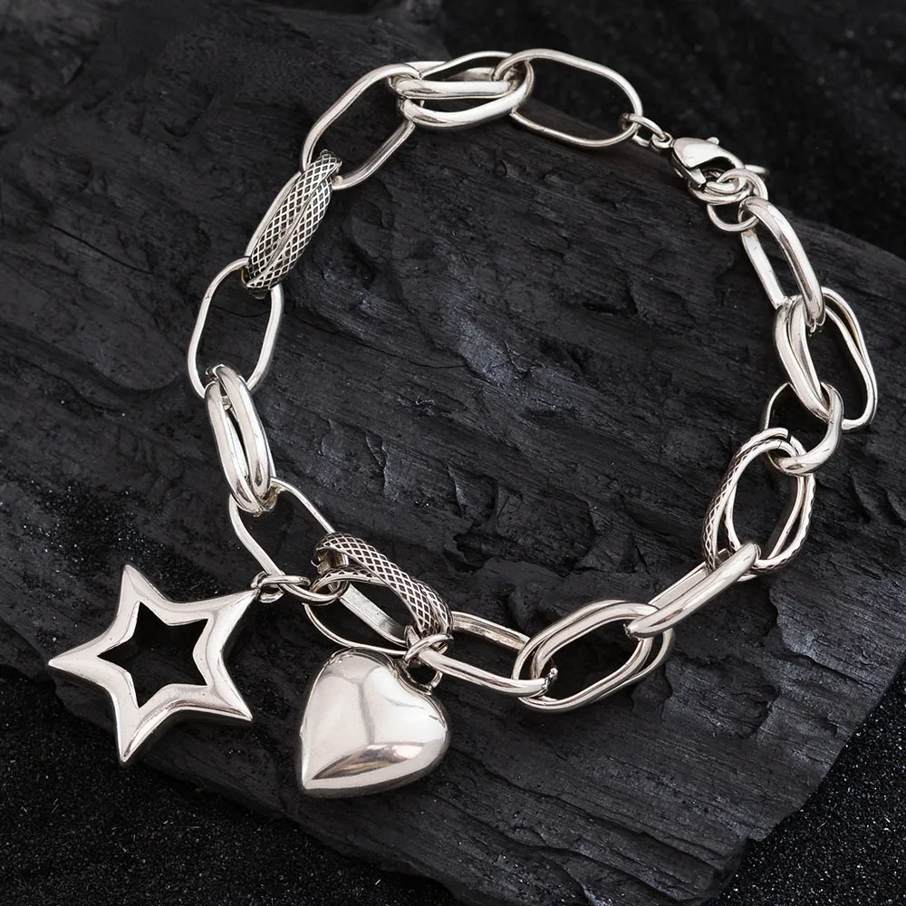 Romantic Love Heart & Star 925 Sterling Silver Female Charm Bracelet Promotion Jewelry Women Engagement Gifts No Fade