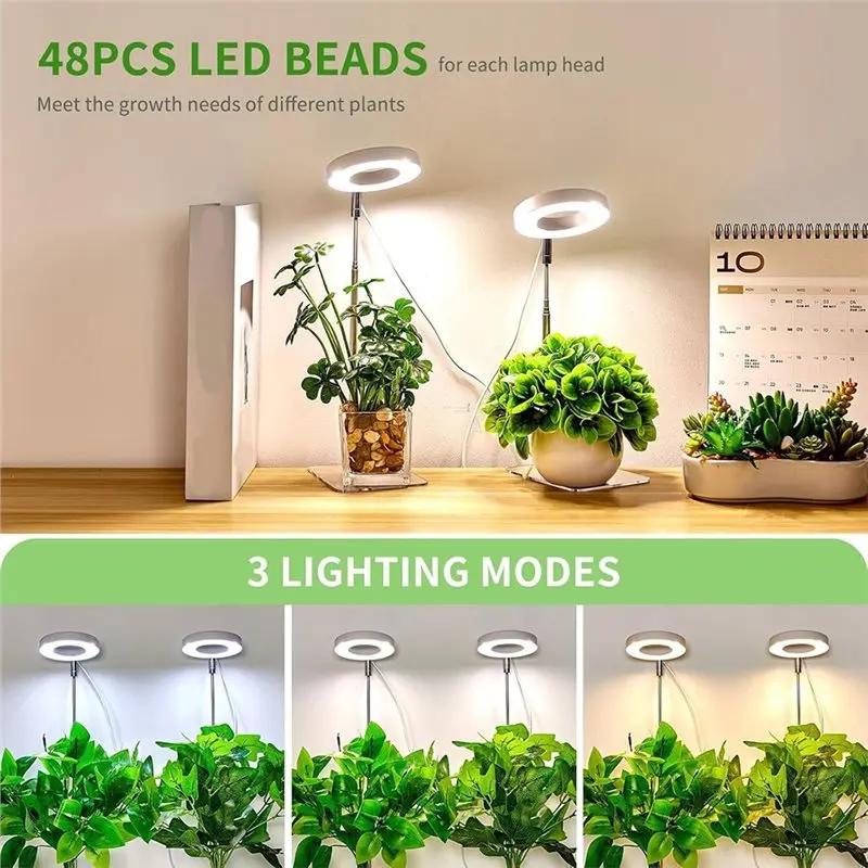 A59Z-Plant Grow Light2 Head 96 LED مصباح نمو الارتفاع قابل للتعديل للنباتات الصغيرة 3 مستويات سطوع عكس الضوء #4