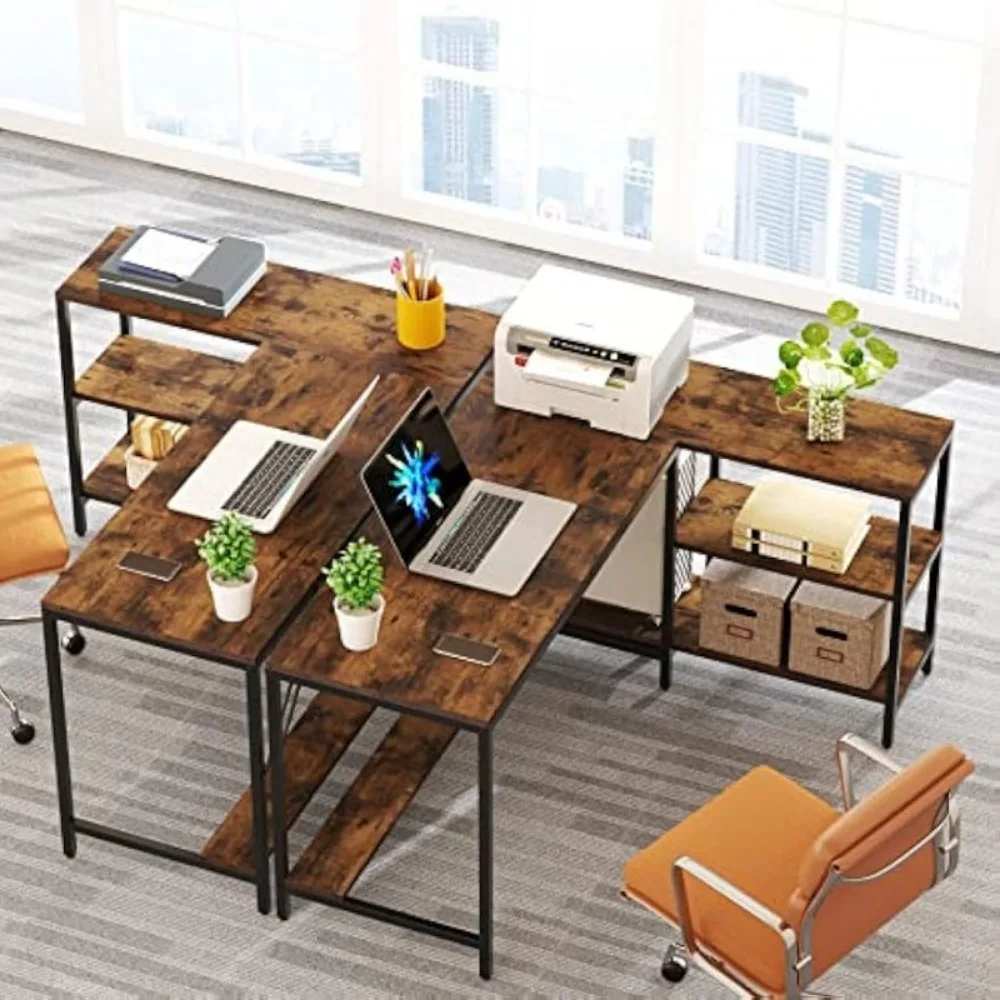 

L Shaped Desk with Storage Shelves, Reversible Computer Desk Gaming Desk for Home Office Workstation, Rustic Brown