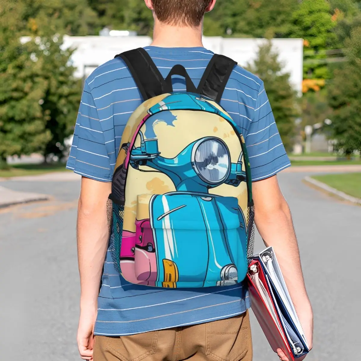 Vintage Scooter Vibrant Print Backpack Student BookBag Children School Bag Laptop Shoulder Bags for Men Women