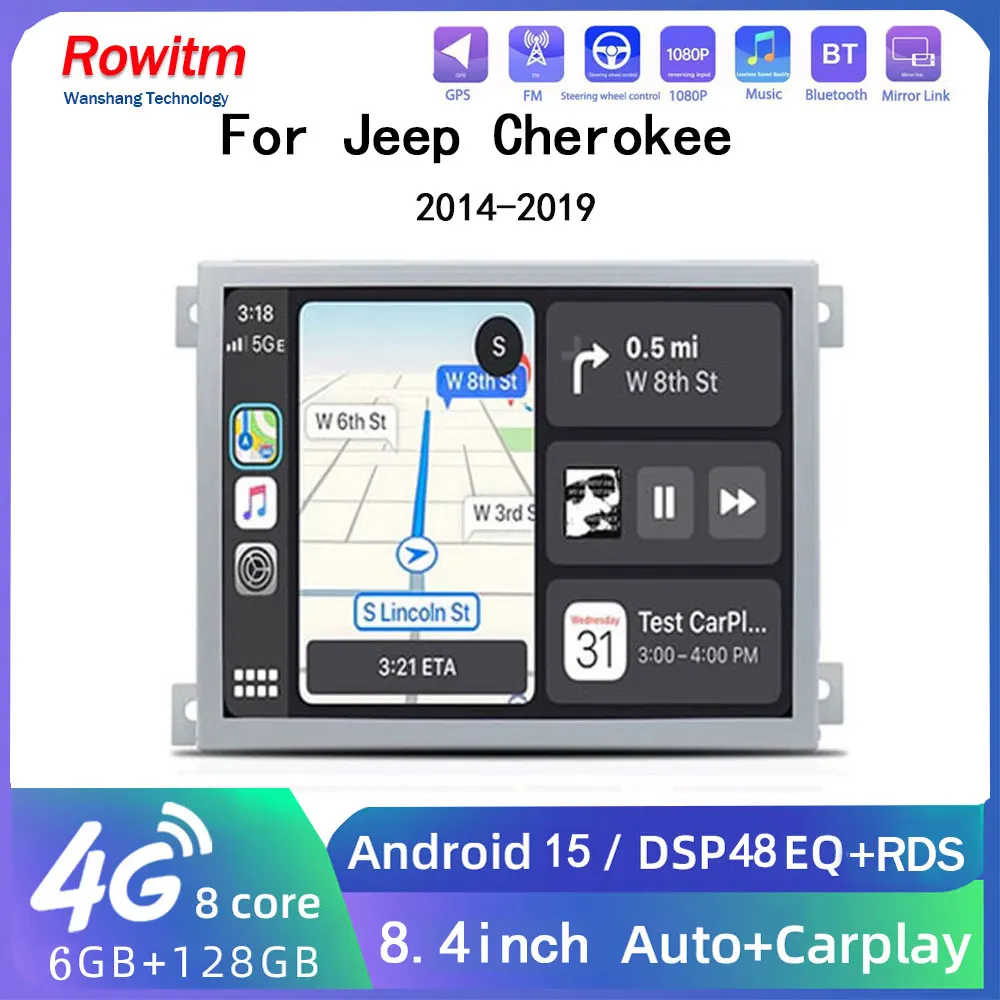 Radio para Auto con Android 15.0 para JEEP Compass Grand Cherokee, Navegación GPS, Pantalla BT, Wifi, Reproductor Multimedia de Video