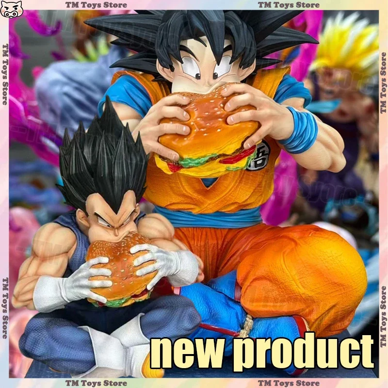

New Goku & Vegeta Dragon Ball Anime Digures Eat Hamburger Goku Figure Vegeta Pvc Statue Desktop Room Collection Model Toys Gift