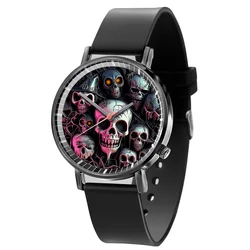 Hot Halloween Eenvoudige Schedel Ontwerp Mannen En Vrouwen Quartz Horloges Casual Zwarte Siliconen Klok Gift Horloge