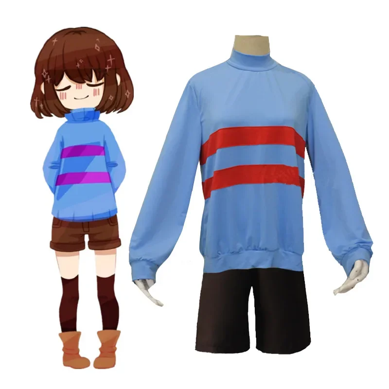 Anime Undertale Chara Frisk Cosplay Costume Necklace High Collar Sweatshirts Shorts Halloween Cosplay Costumes for Women