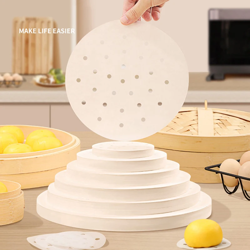 50pcs Bamboo Steamer Papers Disposable Non-Stick Steamer Mat Oil Paper Air Fryer Oven Kitchen Pan Pad Airfryer Bakpapier