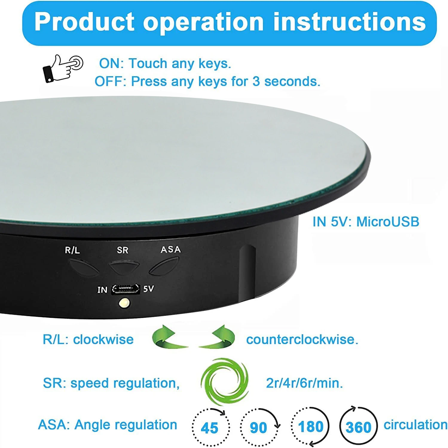 Motorised Rotating Mirror Display Stand,Three Speeds,Turntable,Rotating Holder,USB Power Supply,Rotating Shooting