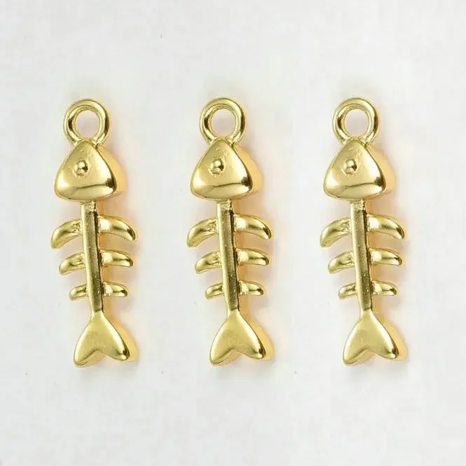 6PCS 6x16MM 14K Gold Color Brass Fish bone Charms Pendants Diy Jewelry Findings Accessories Wholesale