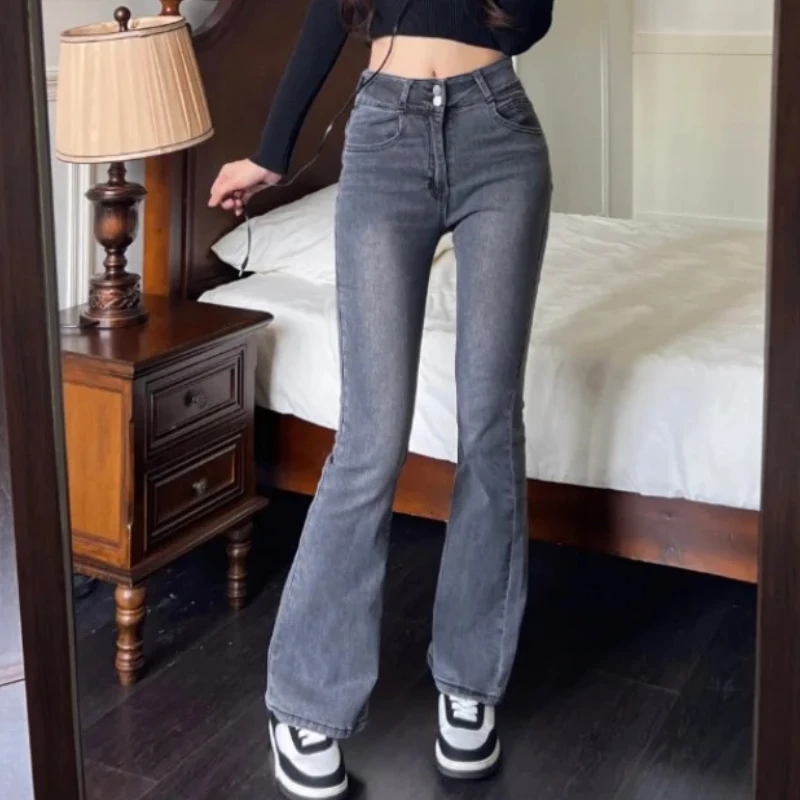 Jeans skinny Pantaloni in denim da donna Pantaloni attillati vintage Autunno Primavera Moda femminile Pantaloni svasati divisi casual elastici sottili