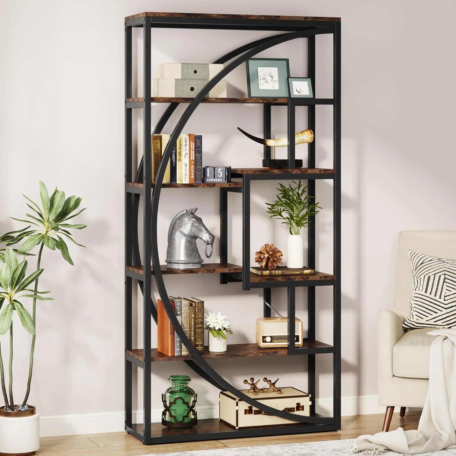 LTLLLE TREE Bookshelf, Industrial 5-Tier Etagere Bookcase,70.8 inch Tall Bookshelf with 8 Open Storage Shelf, Book Shelf Display