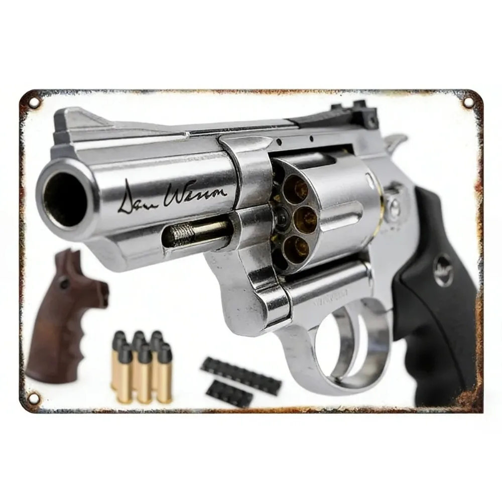 2027 Vintage Metal Tin Sign Revolver Bullet Gun Pattern Wall Art Decor For Garage Man Cave Shooting Room Decor