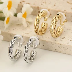 Geometric C-shaped Hoop Ear Clips Non Pierced Twisted Spiral Texture for Women Fashion Unique Design Classic Earrings Jewelry