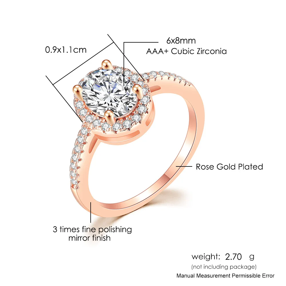 Wedding Engagement Ring for Women Oval Crystal Moissanite Promise Ring Rose Gold Color Marriage Bride Jewelry Accessories OHR078