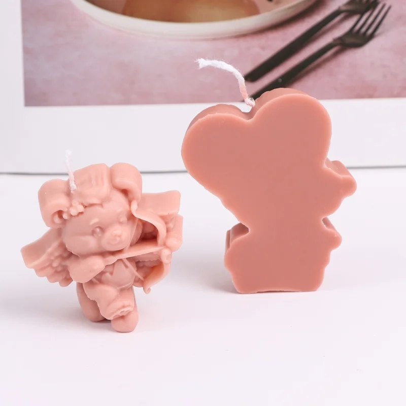 2PCS/1PC Valentine 3D Silicone Candle Mold Couple Bear Heart Hot Air Balloon Cupid Angel Bear Soap Epoxy Resin Casting Mould Dec