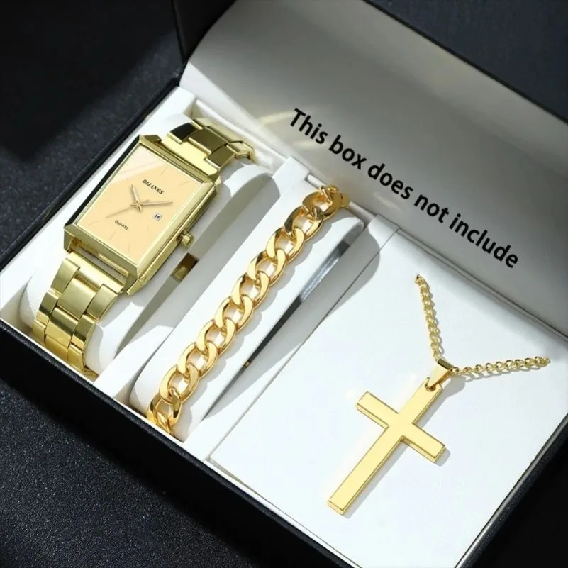 

3pcs/set, Luxury Business Quartz Calendar Men's Watches, Men Wrist Watch Sets & Fashion Cross Jewelry Set, Best Holiday Gift