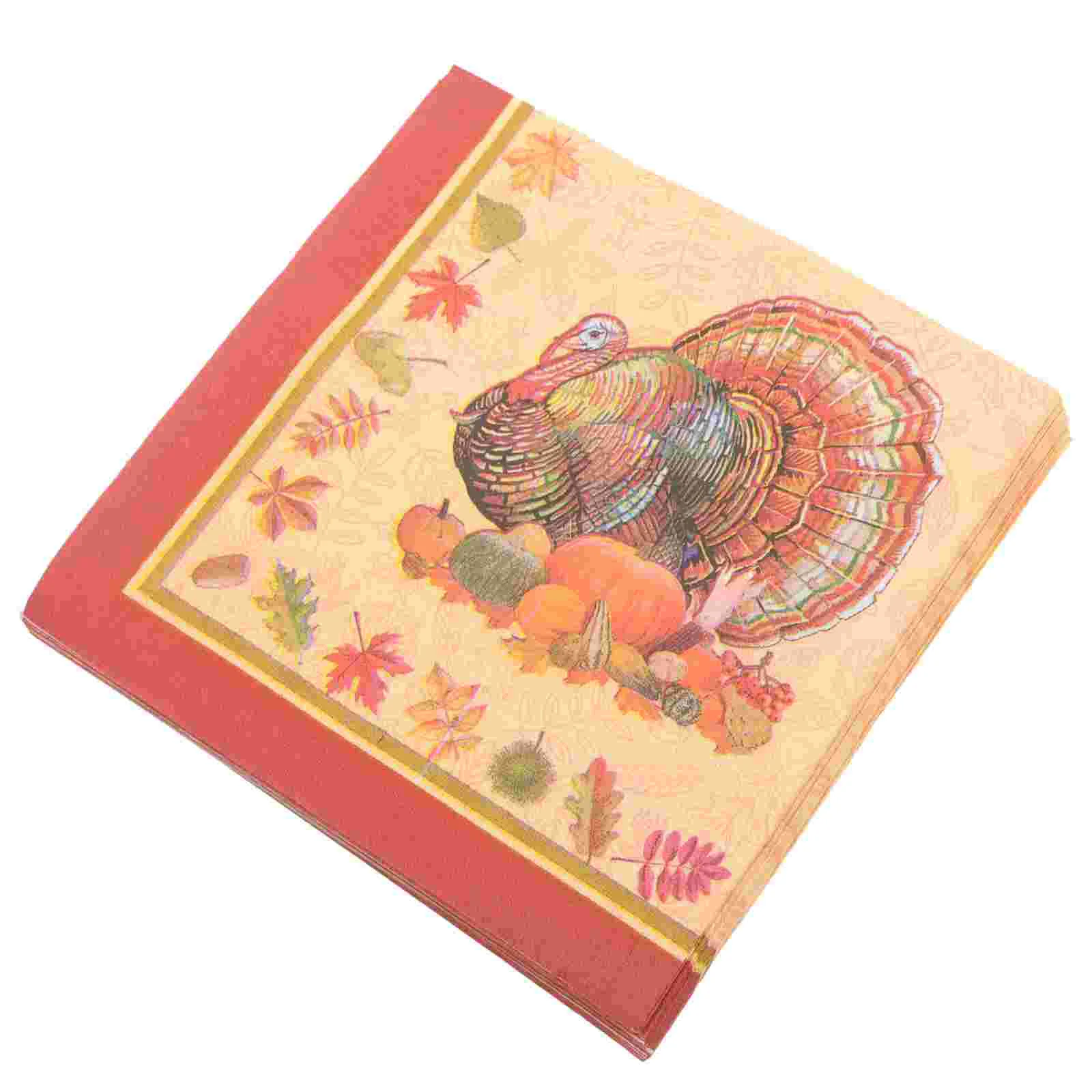 

40 Pcs Thanksgiving Napkins Autumn Paper Pumpkin Cocktail Chomps Turkey Printed Dinner Disposable