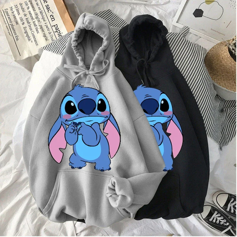 Disney Hoodie Women\'s Harajuku Pullover Cute Kawaii Casual Top O-Neck Angel Print Hooded Sweatshirt Long Sleeve