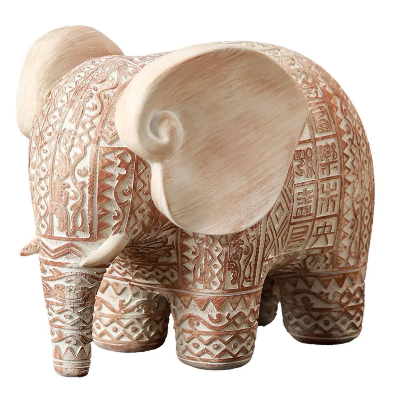 Elephant Statue Resin Figurine Cream Brown Artistic Pattern Table Display for Living Room Entryway Collectors Home Accent Piece