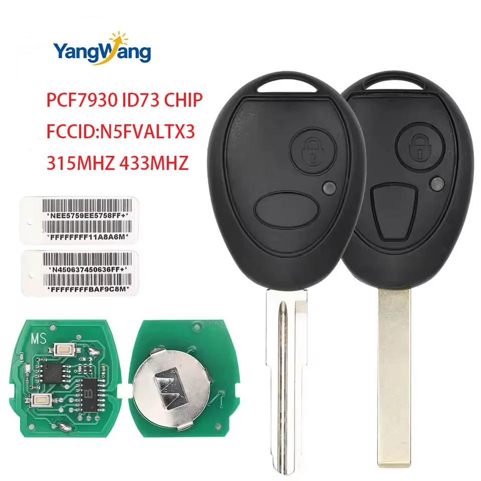 

YangWang FCC:N5FVALTX3 Car Remote Key For Land Rover DISCOVER MINI MG7 2Button 315/433MHz ID:7931CHIP