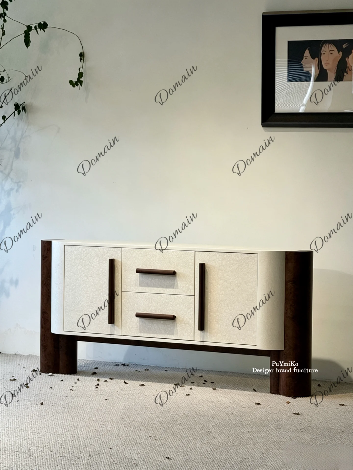 Medieval style solid wood white tree tumor skin dining side cabinet living room home designer model surprise storage locker