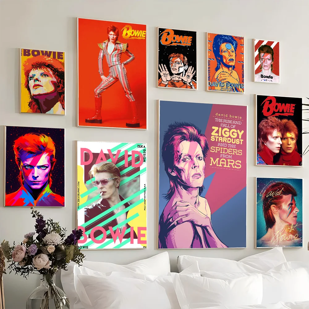 British Rock Singer D-David_B-Bowie Classic Movie Self-adhesive Art Poster Retro Kraft Paper Sticker DIY Room Bar Cafe Wall