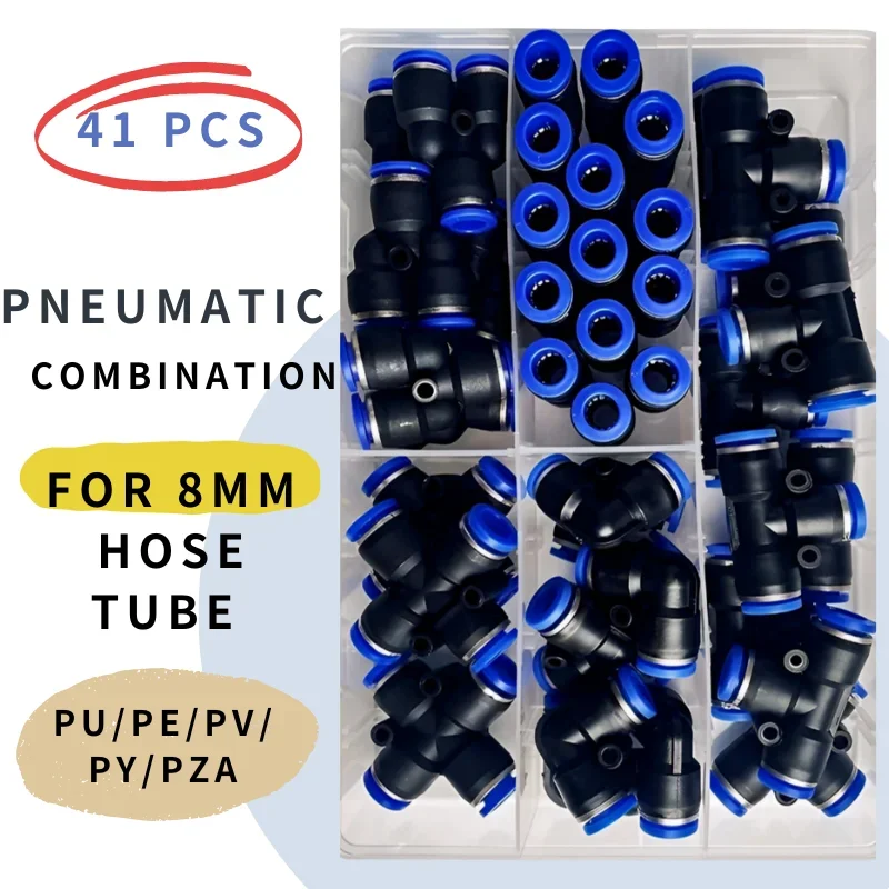 

Boxed 41 PCs PU-8/PE-8/PZA-8/PY-8/PV-8/PG-8/PK-8 Pneumatic Fitting Kit 8mm Outer Diameter of the Hose Pipe Tube Air Connectors