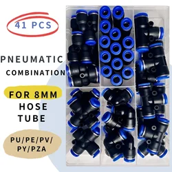 Boxed 41 PCs PU-8/PE-8/PZA-8/PY-8/PV-8/PG-8/PK-8 Pneumatic Fitting Kit 8mm Outer Diameter of the Hose Pipe Tube Air Connectors