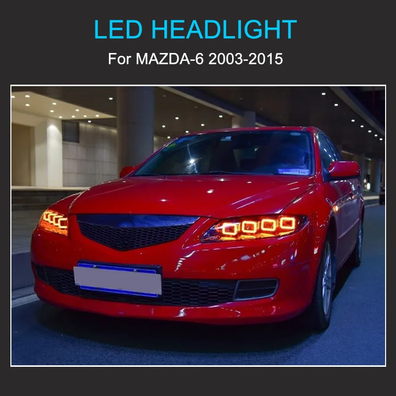 1 par de conjunto de farol led para mazda 6 2003-2015 atualização farol plug and play com lâmpadas de cabeça dianteiras de giro dinâmico drl