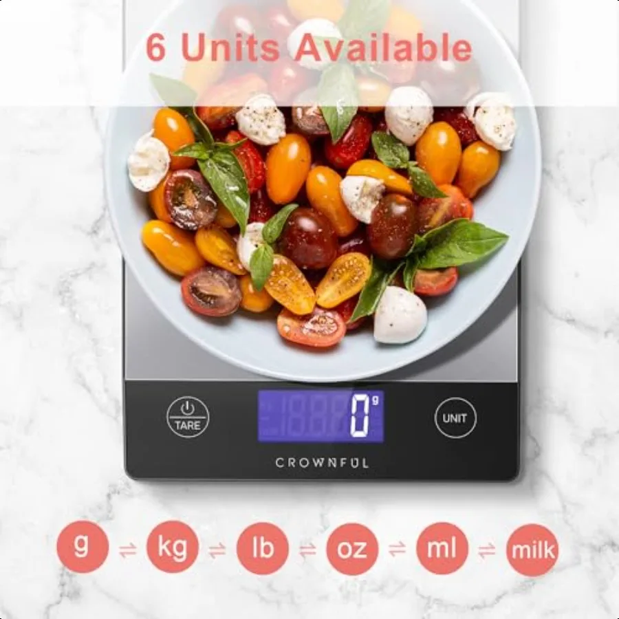 Food Scale Rechargeable 304 Stainl Steel Digital Kitchen Scale Upto 33lb Weight Grams and Ounces with LCD Display and TypeC Cha