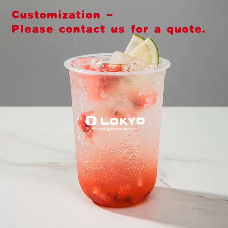 custom.LOKYO Custom Boba Cups 90mm Diameter Take Away U Shape Cups Cold Coffee Bubble Tea & Smoothie with