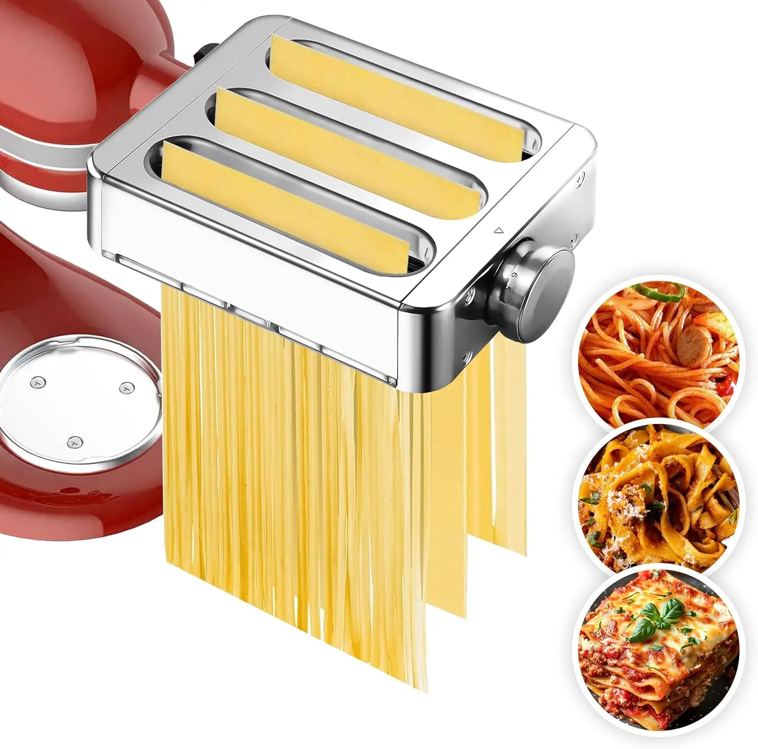 

3-in-1 Metal Pasta Maker Attachment for Stand Mixers, Includes Roller and Cutters for Fresh Homemade Pasta