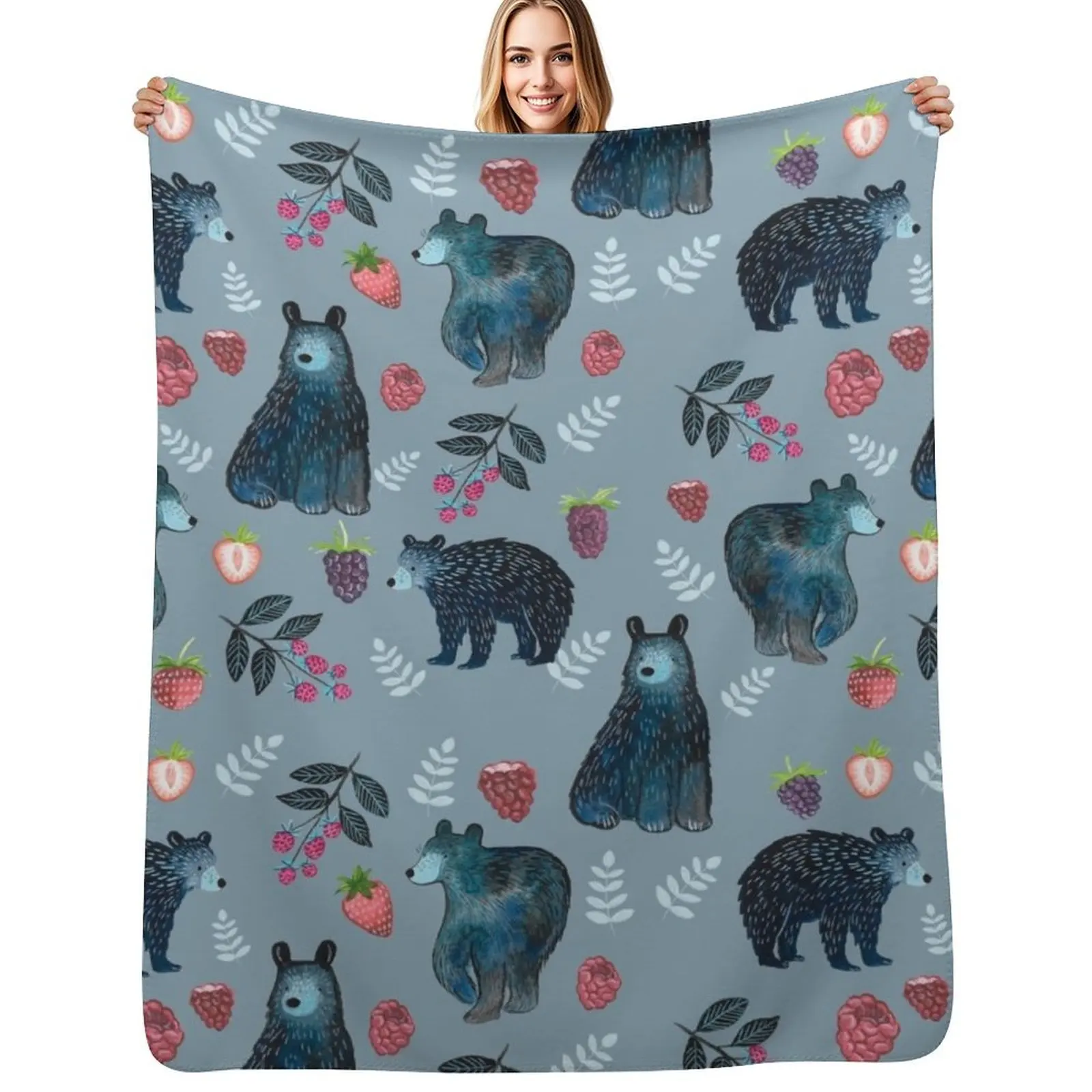 

Bear Berry Throw Blanket Camping Sofa Luxury Thicken Decorative Throw Blankets