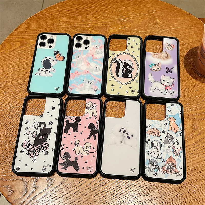 Flor selvagem anime gato gatinhos caso de telefone para iphone 17 16 15 14 13 12 pro max plus wf poodle doodles pequeno cão fedorado capa
