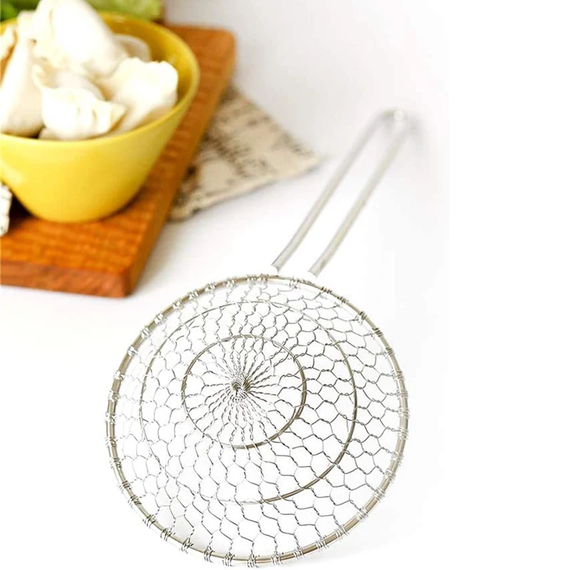 Stainless Steel Kitchen Spider Strainer, Pro Wire Skimmer with Spiral Mesh, Great for Cooking & Frying - Kitchen Gadgets