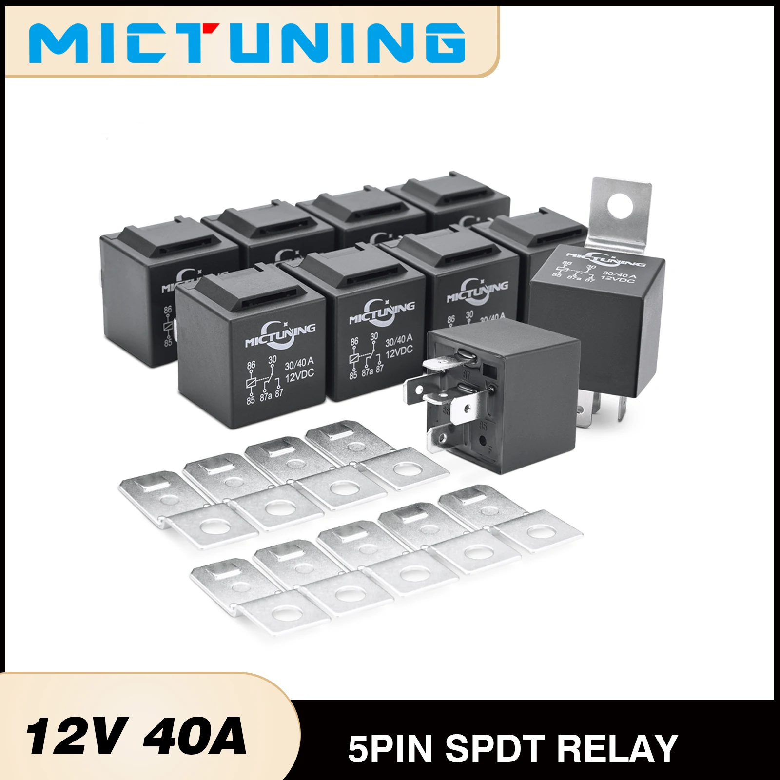 MICTUNING DC 12V 30/40 Amp 5pin SPDT Relay,LED Light Bar Wiring Harness Kit Replacement Relays 10 Pack,Multiple Contact Types