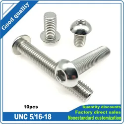 10 stks UNC 5/16-18 US Grove Draad 304 A2-70 Rvs Allen Hex Hexagon Socket Knop Hoofd ronde Schroef Bolt ISO7380