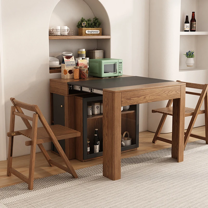 Mesa de comedor plegable y silla nórdica, combinación de mesa de comedor de apartamento pequeño, mesa de comedor de almacenamiento multifuncional para el hogar