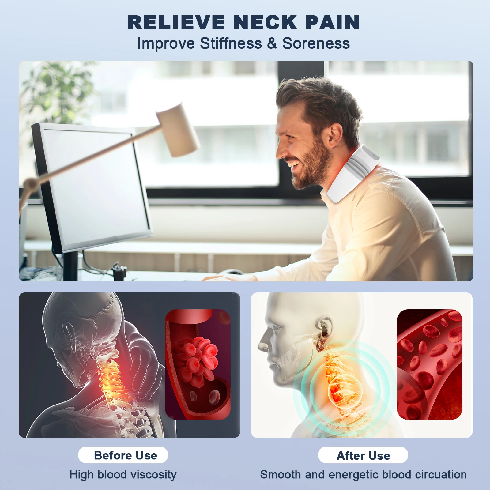 KTS Neck Massager Red Light Therapy Device Relief Neck Pain Wireless Cervical Neck Massager 808nm Near Infrared Light Therapy