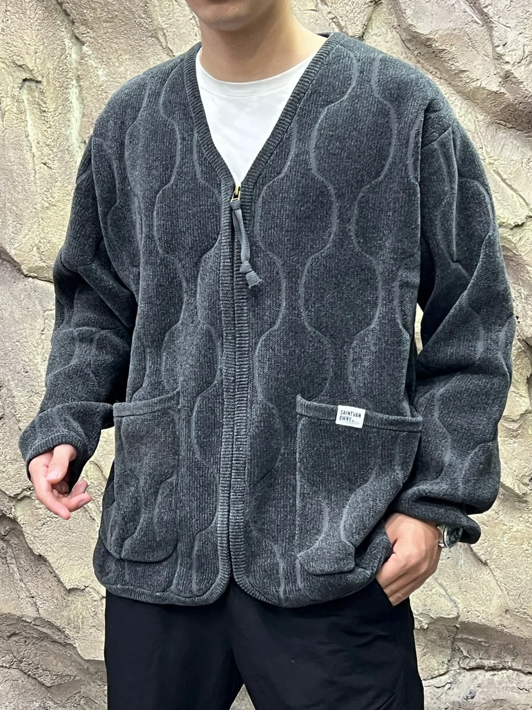Hemp Seed Pattern Embroidery! Thickened Warm Loose Casual Knitted V-neck Elastic Open Cardigan for Couples Autumn Winter Wear