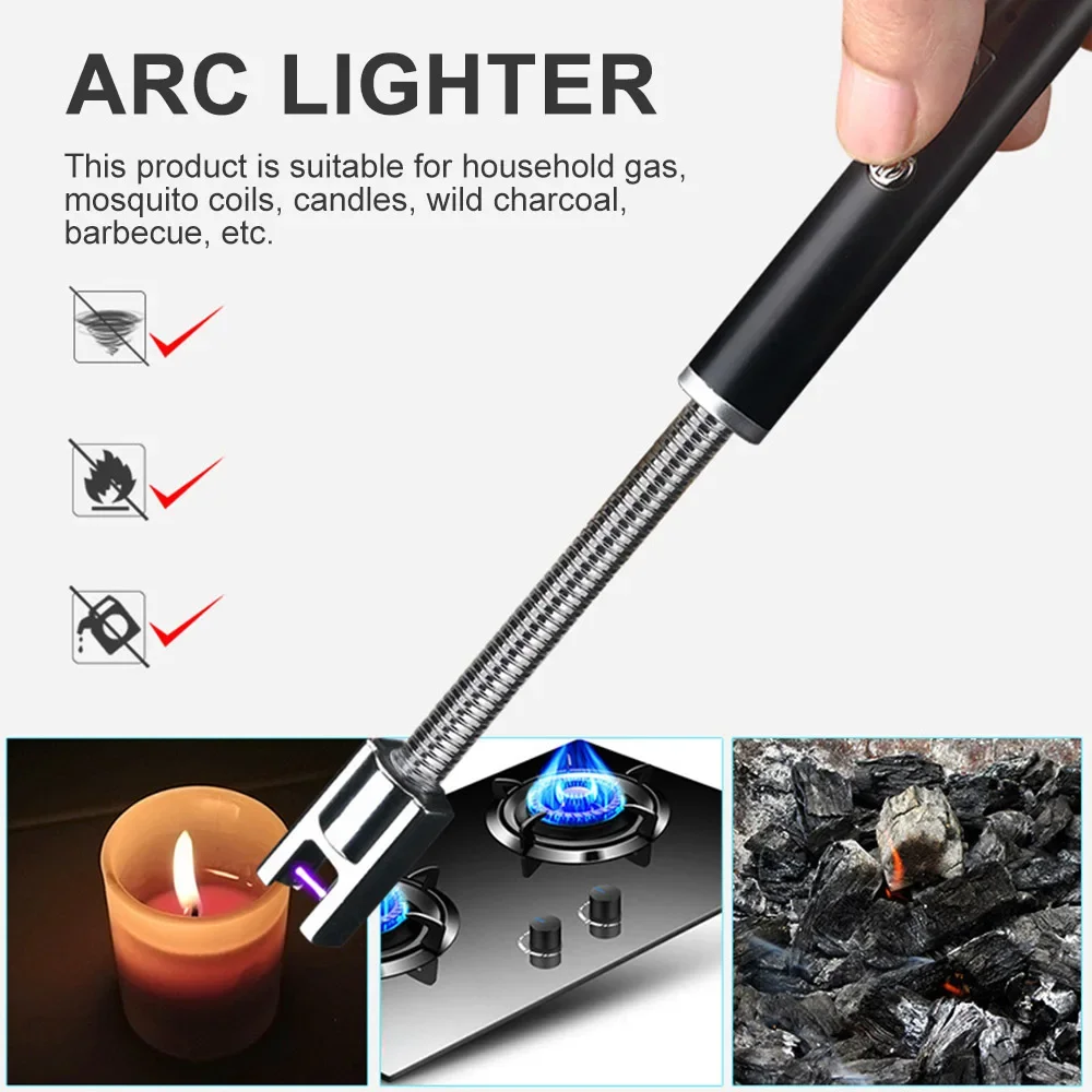 Flexible Long Electric Arc Lighter USB Rechargeable Cigarette Candle Igniter Neck Camping Windproof Flameless LED Lighter