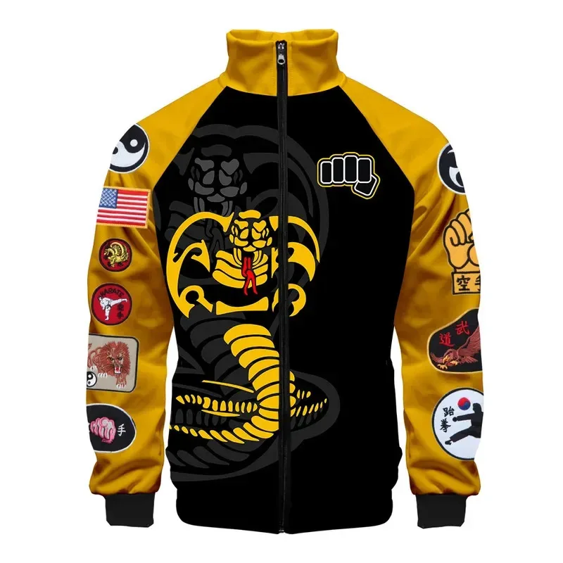 Nuevo programa de televisión caliente The Karate Kid Cobra Kai moda hombres cremallera sudaderas con capucha chaquetas 3D Stand Collar sudadera Tops niño chándal Oversi