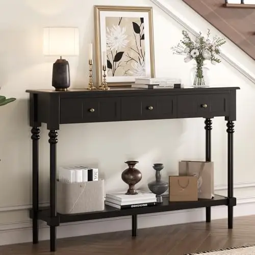 Black Console Table with Drawers for Entryway 43