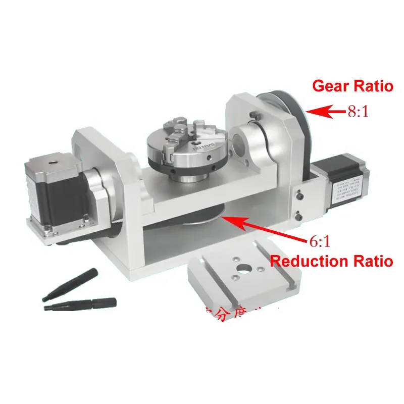 CNC 4th Axis 5th A Aixs Rotary Center Height 98mm 100MM Chuck T Slot Table 100MM * 125MM Gear Ratio 8: 1 Reduction Ratio 6:1